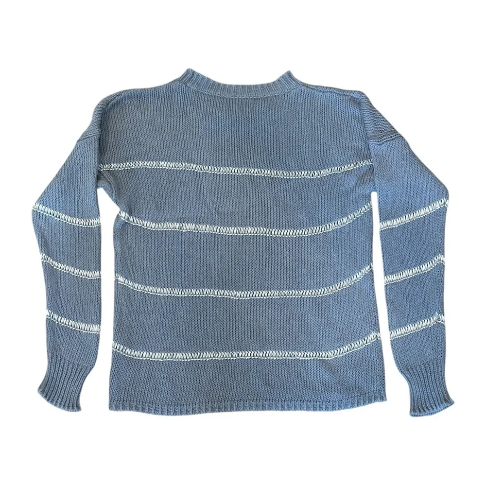 360 Sweater Simone Linen Blend Italian Yarn Sweater Blue Stripe Women’s Small